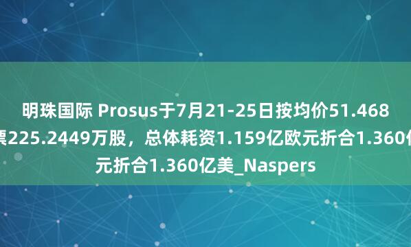 明珠国际 Prosus于7月21-25日按均价51.4684欧元回购股票225.2449万股，总体耗资1.159亿欧元折合1.360亿美_Naspers